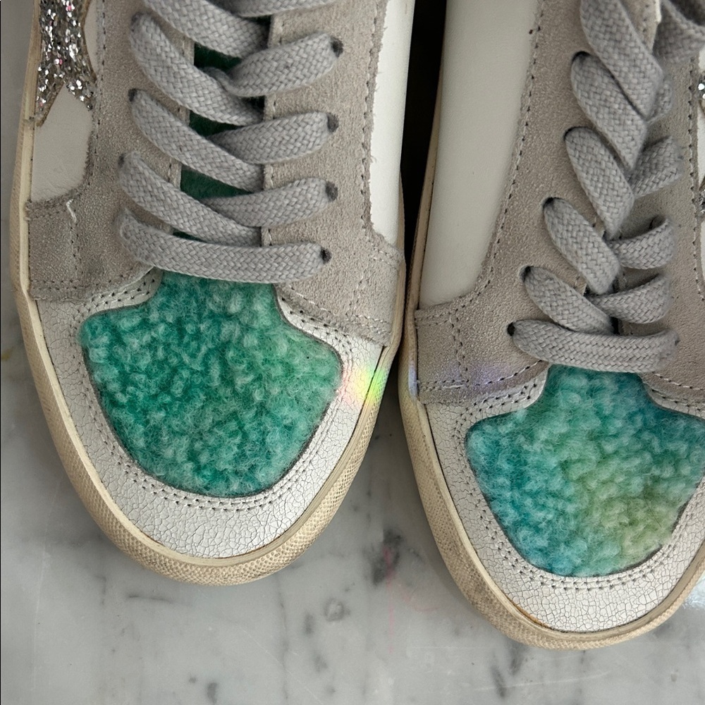 Vintage Havana Zoey Tie Die Plush White and Blue Sneakers Sz 8 - Picture 12 of 13